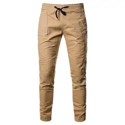 2019 мужские брюки-карго сплошной цвет большой декоративные карманы мужские хаки брюки хип-хоп jogger смешанный хлопок модные мужские