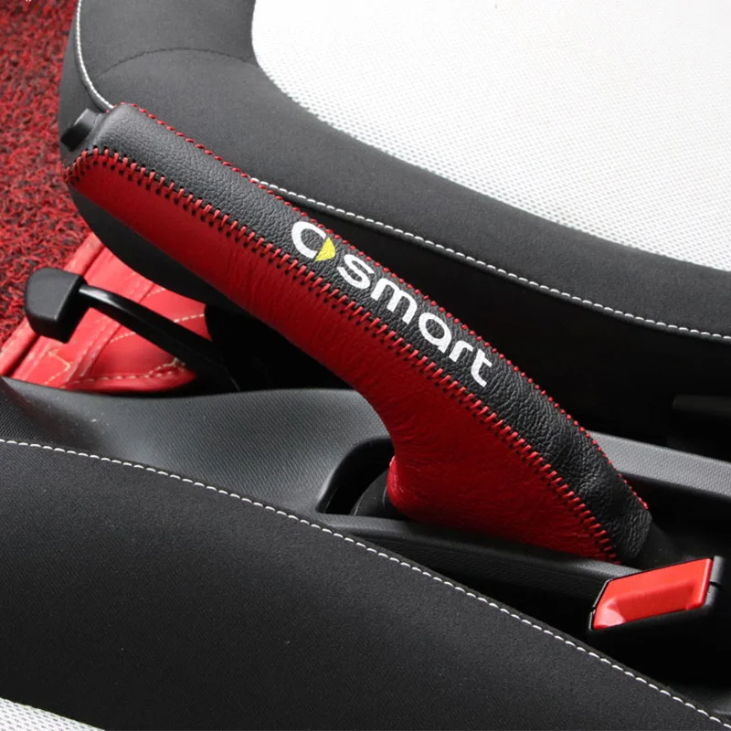 

Car Gear Shift Collars Leather case Modification accessories For new smart fortwo Forfour 453 Auto Handbrake Grips car styling