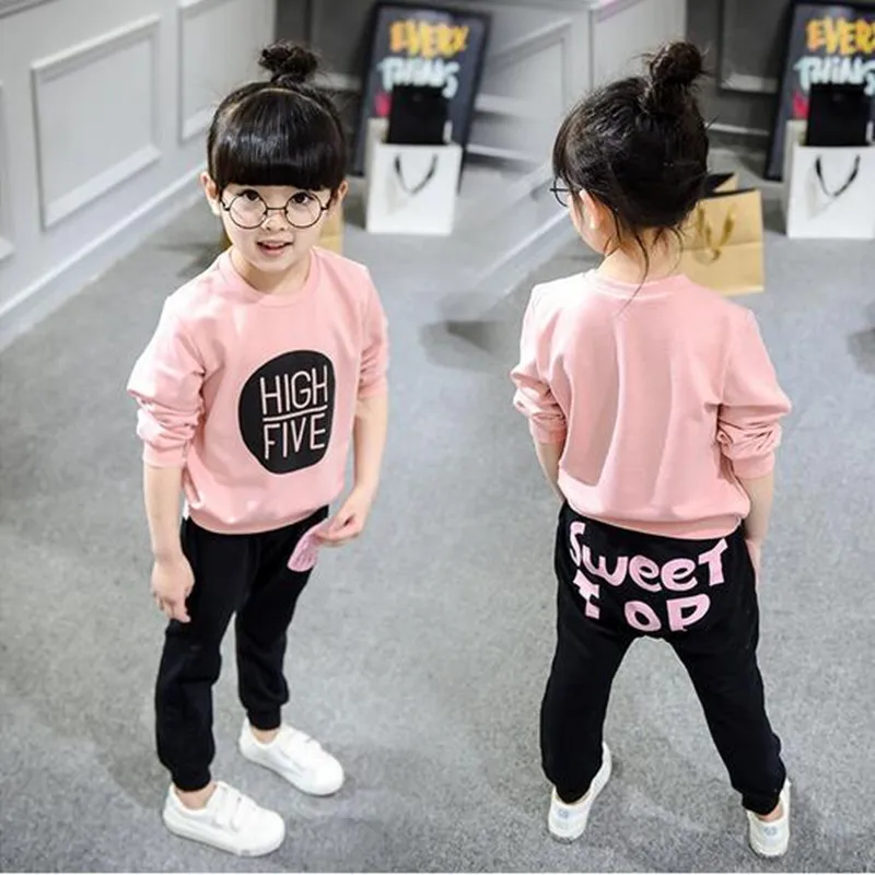 

Brand 2017 Children Cotton Clothing Sets Boys Girls Warm Long Sleeve T-shirt+Pants Fashion Kids Clothes Sports Suit for Girls