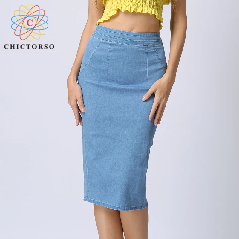 

Chictorso High Waist Denim Skirt Sexy Bodycon Midi Skirt Summer Pencil Skirt Girls Jeans Skirts Women Long Denim Saia Plus Size