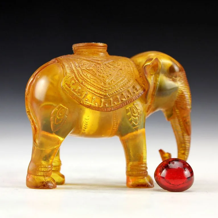 3.3"old Collect rare elephant amber snuff bottles 