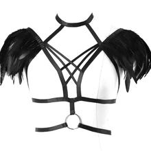 Женские сексуальные перьевые эполеты, нижнее белье, клетка, бюстгальтер, бондаж, панк, готика, крылья ангела, топы, вечерние, для танцев, фестивальный рейв