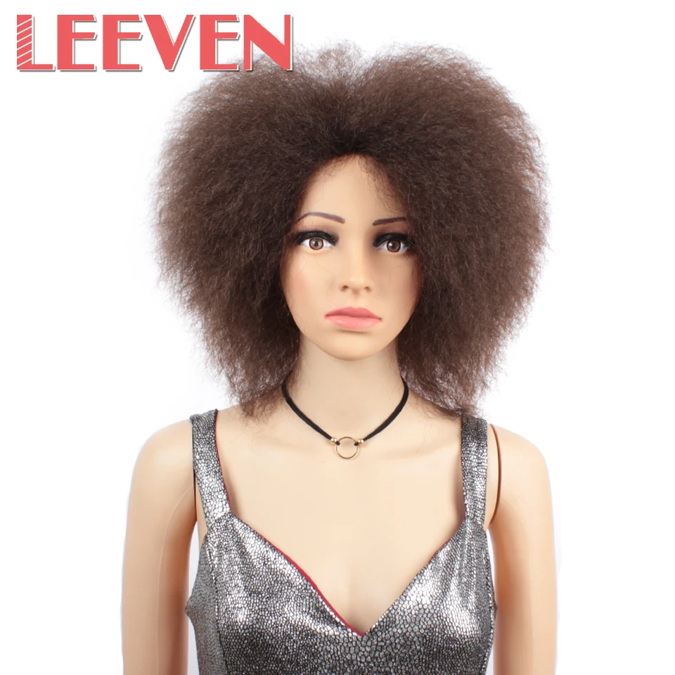 

Leeven 6inch Afro Kinky Curly Wig Short Synthetic Wigs For Woman Black Fluffy Hair High Temperature Fiber