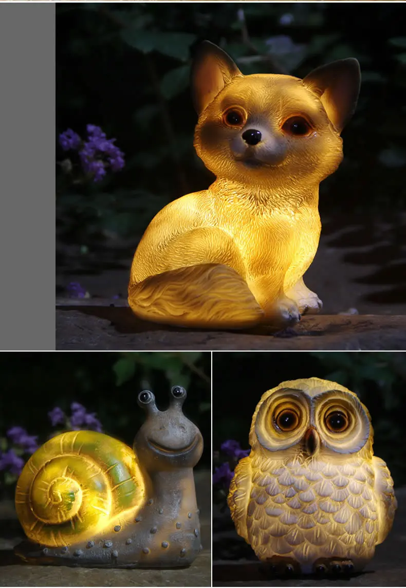 Creative Solar Auto Night Light Owl Snail Rabbit Resin Statue Indoor Outdoor Home Office Garden Party Decoration Ornament Gift