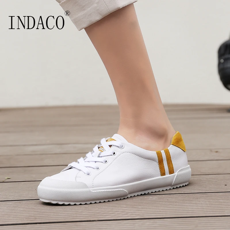 

2019 Leather White Sneakers Women Flat Casual Sneakers Women Canvas Shoes 2.5cm Spring Summer Sapato Feminino