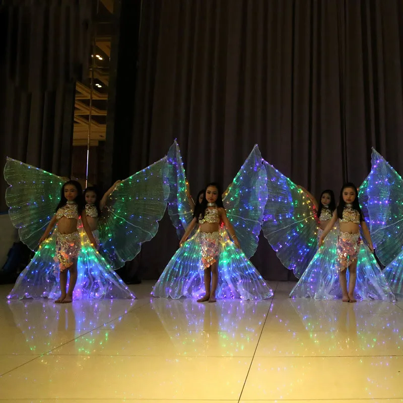 Girls Colored LED Light Belly Dance Wings Butterfly Costume for Kids Oriental Indian Bellydance Performance Dancing Accessories Girls Colored LED Light Belly Dance Wings Butterfly Costume for Kids Oriental Indian Bellydance Performance Dancing Accessories