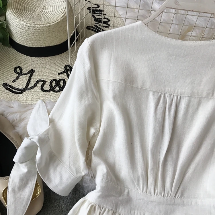 Женское ретро платье с короткими рукавами лето женский белый v-образный вырез праздничное белое элегантное Vestidos F307