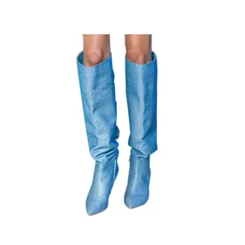 

bling bling winter women party boots butterfly-knot low heels knee-high boots blue pink purple sexy ladies shoes botas newest