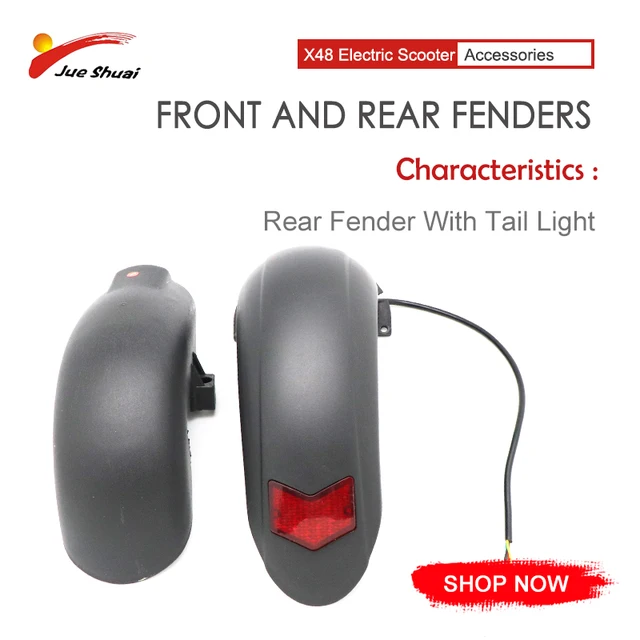US $11.73 Black Front and Rear Fenders for Electric Scooter Rear Fender with Warning Light Mudguard Wings 10 