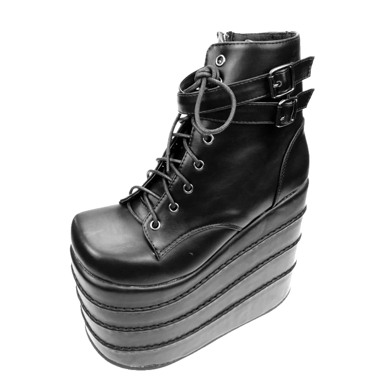 Women's Gothic High Wedge Heel Platform Shoes | Lace-Up Ankle Boots Pumps | Black & White | Sizes for Women image 4