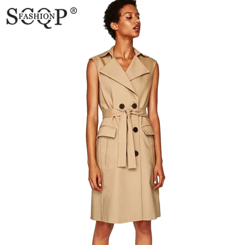 SCQP FASHION Solid Pockets Lace Up Sleeveless Cardigan