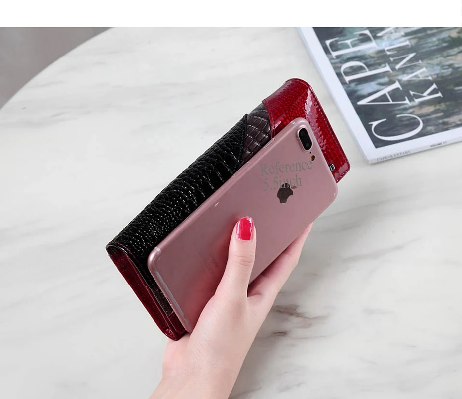 VICKAWEB Wallet Female Patchwork Long Women Wallets Genuine Leather Purses Ladies Vintage Hasp Purse Alligator Standard Wallets-AE150-1-010