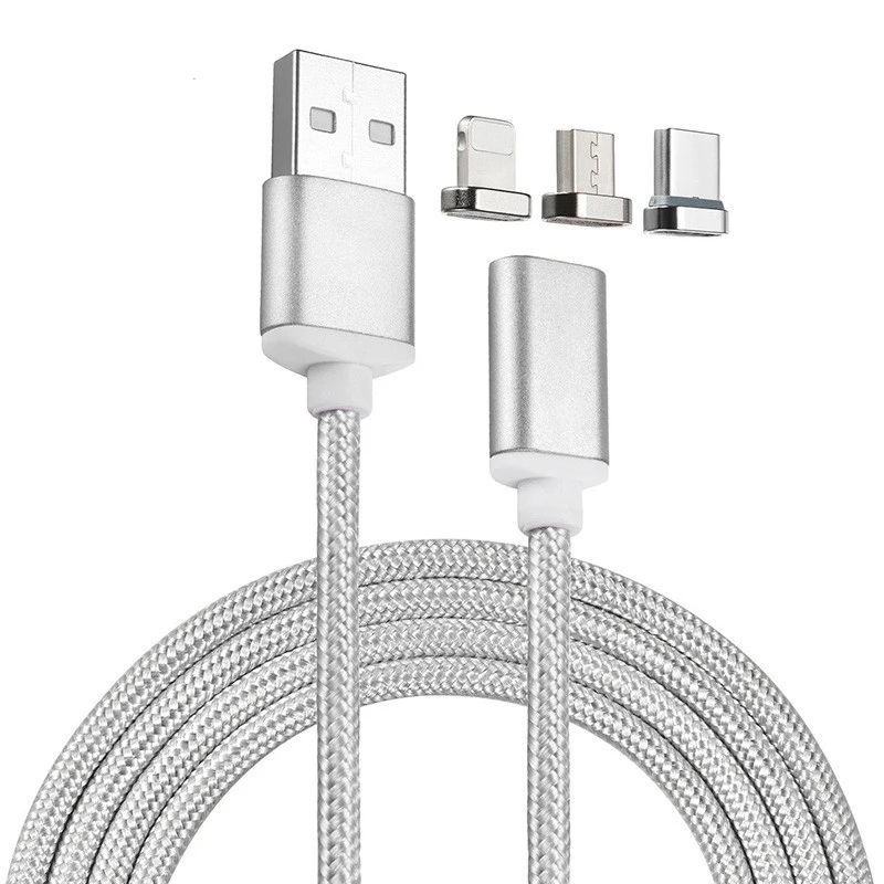 Нейлоновый плетеный 3 в 1 usb зарядный кабель Магнитный адаптер Micro usb type-C головное зарядное устройство для iPhone Android и USB 3,1 type C