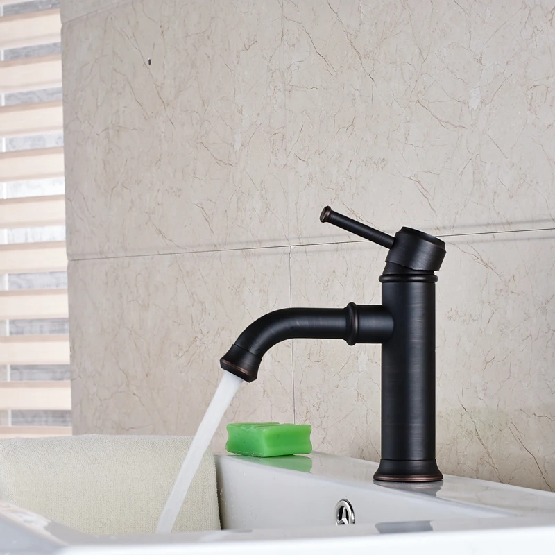 

Oil Rubbed Bronze Deck Mount Single Handle Basin Faucet Hot Cold Vanity Mixer