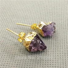 5 пар Исцеление Кристалл аметисты Пуссеты Серьги Золотые Цвет ER14226