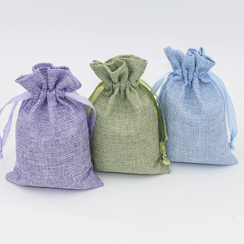 100Pcs/Lot 10x15cm Linen Drawstring Pouch Bag Custom Logo Printed Jute bag