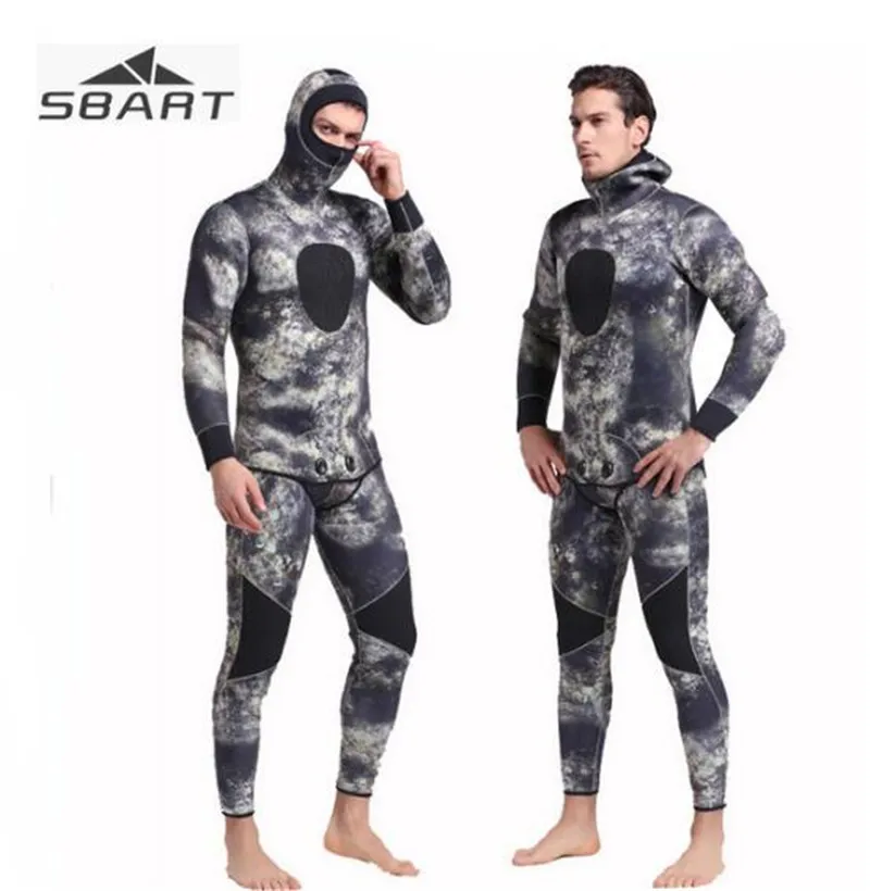 

SBART 5MM Neoprene Scuba Diving Neoprene Surf Camouflage Spearfishing Wetsuits For Underwater Hooded 2-pieces Diving Equipment