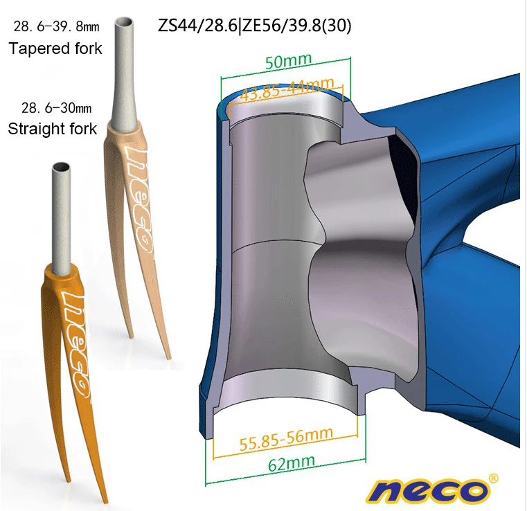 Neco велосипедная гарнитура интегрированный подшипник без резьбы 44 55 56 мм ZS44 ZS55 ZS56 39,8 1 1/8 1 1/2 коническая прямая вилка MTB дорожный велосипед