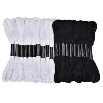 

20pcs Black and White Cross Stitch Thread Embroidery Floss Skeins Black Color Hand Sewing Threads DIY Craft Needlework 6