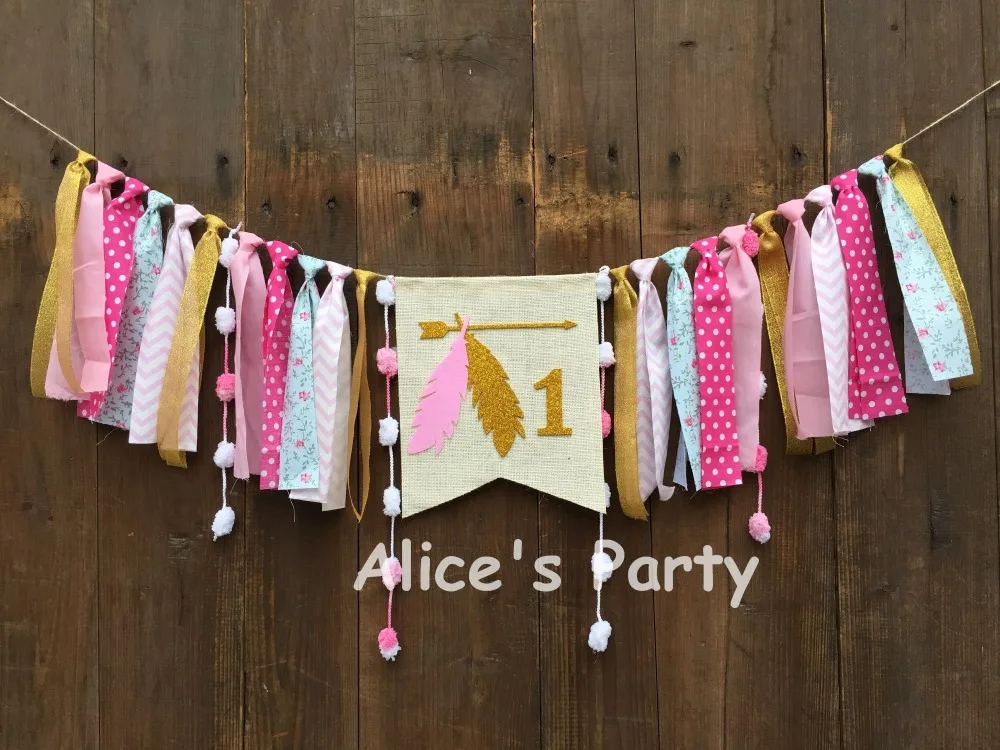 

Boho Inspired Theme Birthday Party Banner,1st Birthday Highchair Garland Gold Feather Bunting Smash Cake Photo Prop Teepee Decor