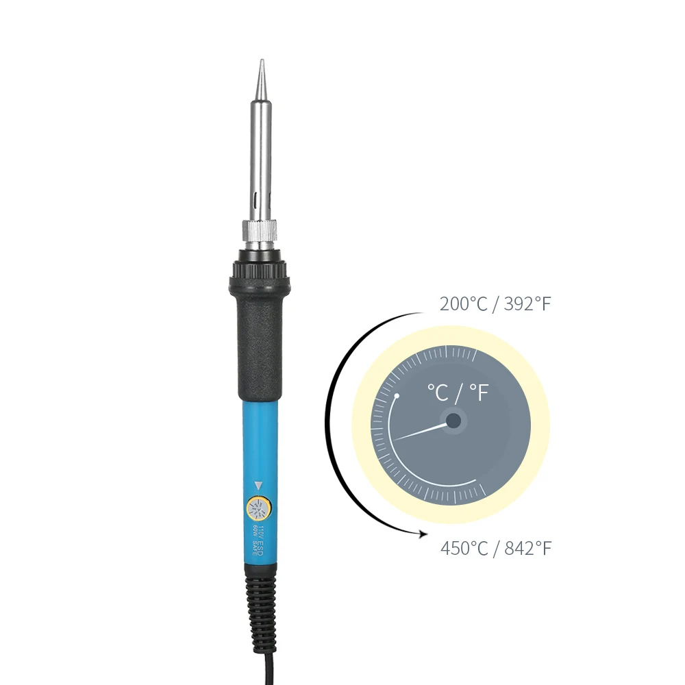 10 шт. 110 В 60 Вт Регулируемый Температура паяльник Комплект + оловоотсоса + припой советы пинцет + подставка для утюга + олово проволока трубки