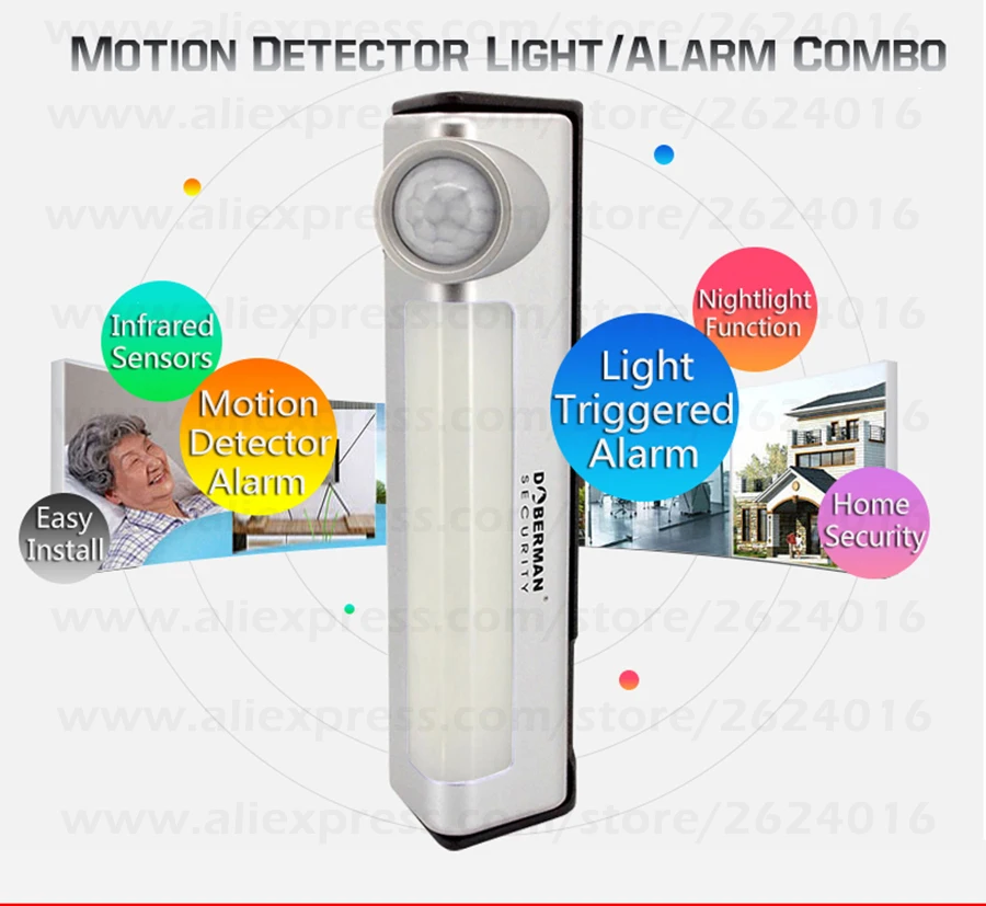 Безопасность добермана Дома Инфракрасный охранный модуль сигнализация датчик движения детектор сигнализации с ночным освещением датчик движения для освещения/Alarma Combo