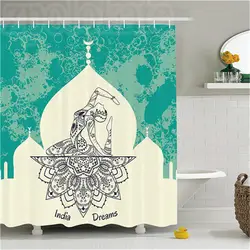 Chakra Декор занавеска для душа Grungy винтажное изображение с танцующей леди сгенерированный с угловым этническим принтом набор декора для