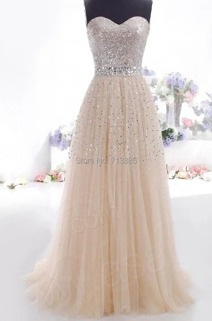  Ready  To Ship  Long sweetheart a line champagne Formal prom 