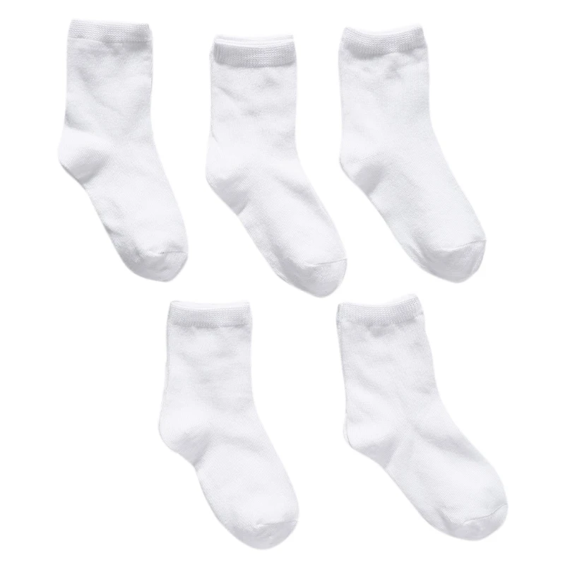 5 пар детских носков белого цвета для маленьких мальчиков и девочек, однотонные дышащие хлопковые спортивные носки на весну