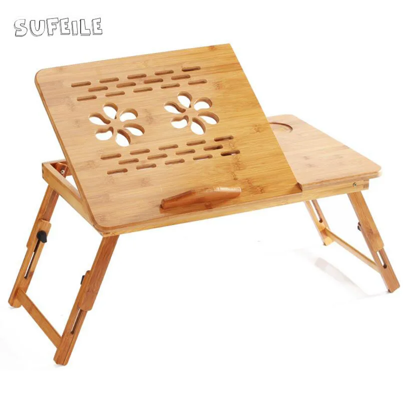 Sufeile outdoor محمول الجدول مكتب مكتب الخيزران الطبيعي ارتفاع قابل للطي طاولة كمبيوتر محمول مفكرة موقف d5