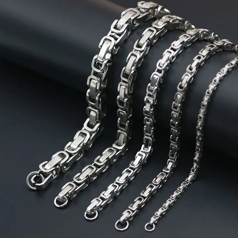 

Men Chain Width 2.5mm 4mm 5mm 6mm 8mm Silver Tone 316 Stainless Steel 22cm Byzantine Box Link Necklace Bracelet