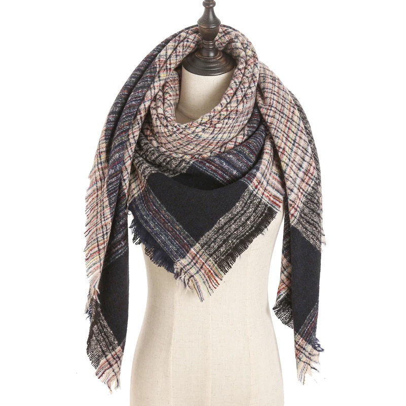 new designer brand women cashmere scarf triangle winter scarves lady shawls and wraps knit blanket neck striped foulard - Цвет: E3