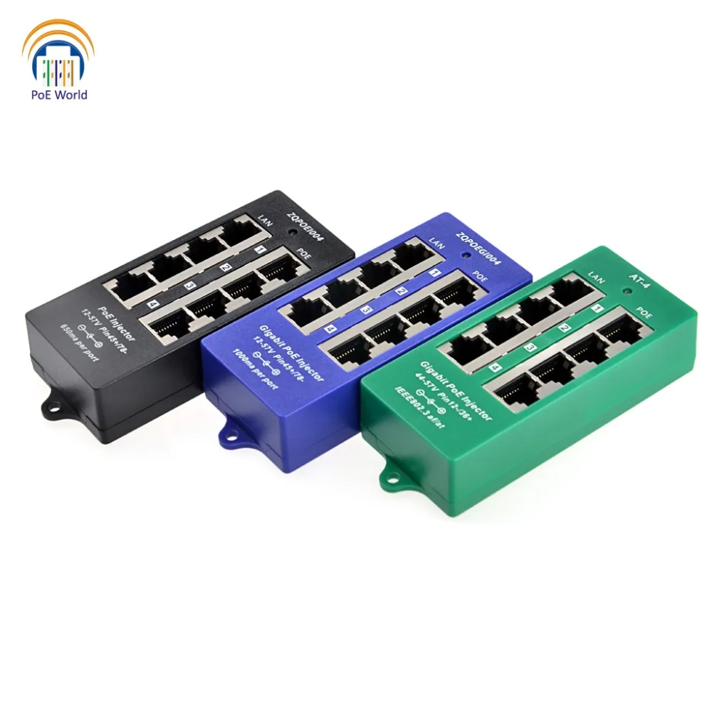 

10/100/1000 Ethernet speed 4 port PoE injector Power over Ethernet device for Hikvision/MikroTik PoE Camera CCTV network