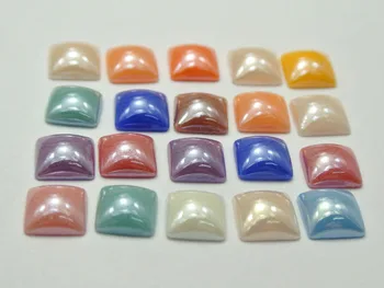 

200 Mixed Color Luater AB Square Flatback Glass Cabochon Half Pearl 8X8mm