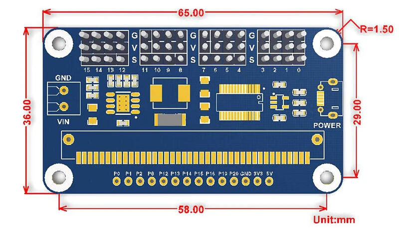 Waveshare сервопривод для микро: бит 16-канальный 12-разрядный I2C Интерфейс поддерживает SG90 MG90S MG996R и т. д