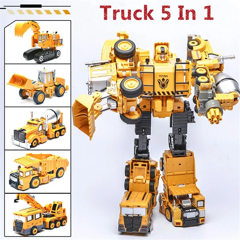 

5In1 Transformation Robot Car Metal Alloy Engineering Construction Vehicle Truck Assembly Deformation Toy Robot Kid Toys Gifts