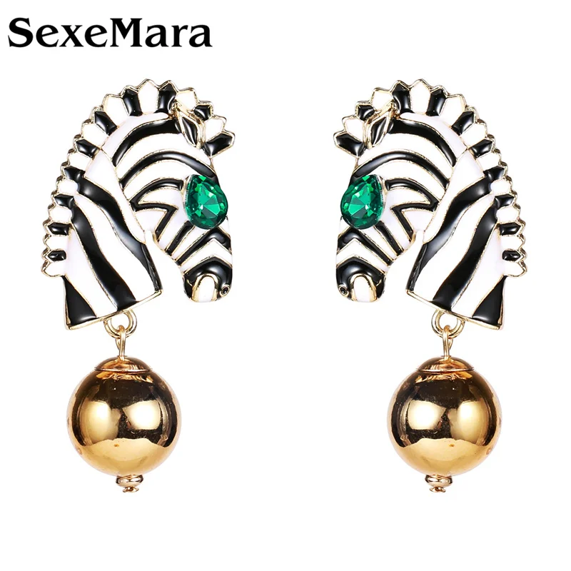 

SexeMara New Acrylic Stripe Zebra Head Green Gem Gold Spherical Alloy Anmia Drop Earrings For Women Trendy Suitabler Any place