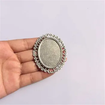

Handcraft Pendant Necklace Charm Cameo Cabochon Base Setting Fittings 40x30mm Bronze or Silver Diy Pendant Base 10pcs T020