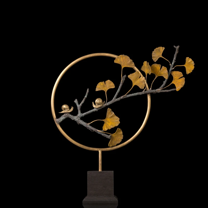 

New Style Classical ARTS snails on ginkgo leaf bronze statues home decoration Porch lobby villa soft outfit