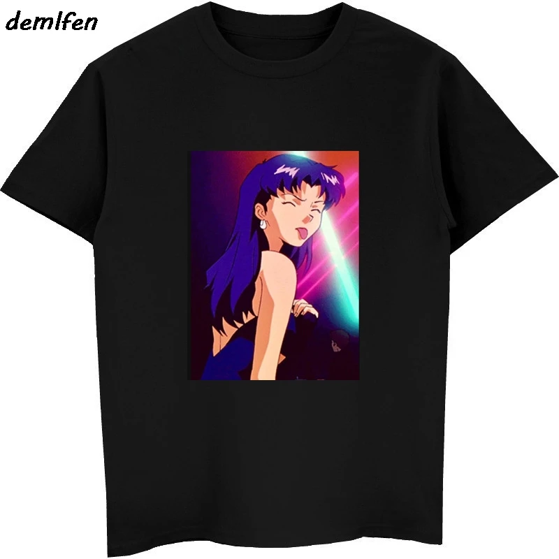 Модная Мужская хлопковая футболка с коротким рукавом и О-образным вырезом, забавная футболка в стиле ретро, японского аниме, Vaporwave, футболки в стиле хип-хоп, Harajuku