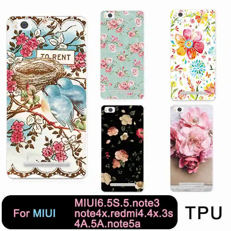 

Tpu Clear Phone Case For Mi 6 5 5s note3 Redmi note3 note4x 4x 3s 4a 5a note5a Soft Floral Back Silicone Cover Free shipping