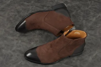 

New men's high-top Scrub cowhide low heel breathable Genuine leather single boots pointde toe slip-on Ankle boots