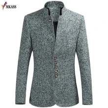 Новые осенние однотонные повседневные мужские блейзеры с длинным рукавом и стоячим воротником на пуговицах, Распродажа мужских блейзеров размера плюс 5XL 6XL
