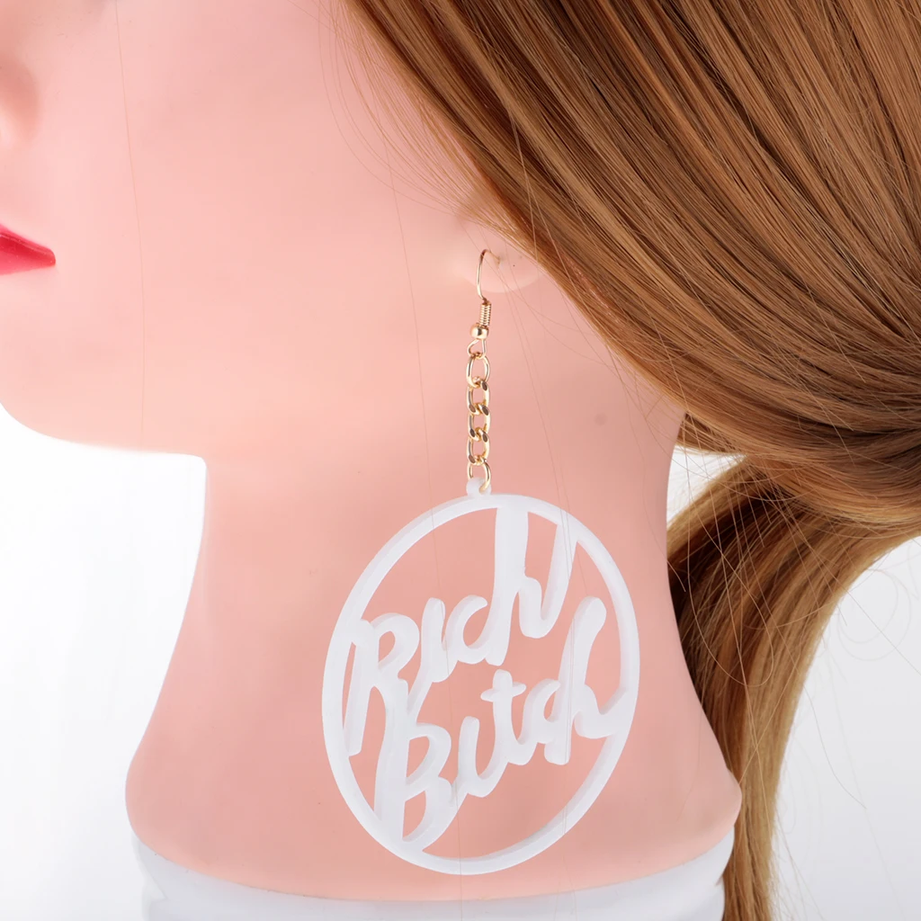 Oversized Punk Acrylic Earring Hip-hop Rich Bitch Big Letter Dangle Earrings for Party