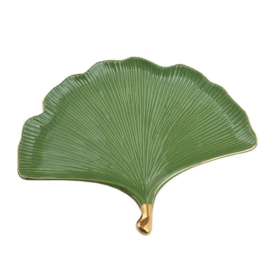 Креативный листок гинкго нордический Зеленый Золотой Декор для дома керамическая тарелка/тарелка для хранения/кофейный Настольный лоток/Тарелка с вестерном - Цвет: 1