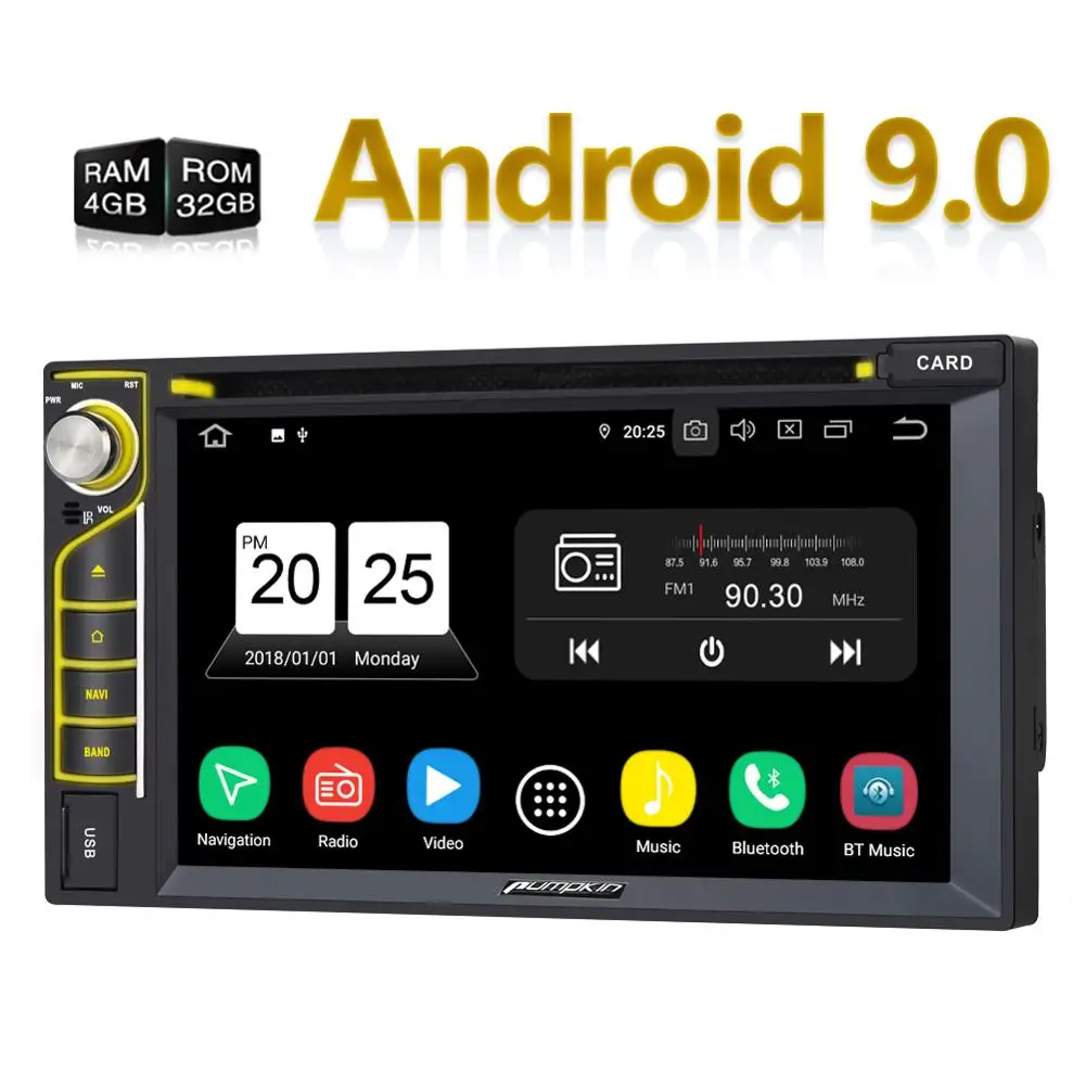 

Pumpkin 2 Din 6.2"Universal Octa-core Android 9.0 GPS Car Radio RAM 4G ROM 32G Stereo Audio Player GPS Navigation Wifi OBD2 DAB