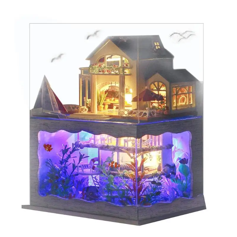 

Villa Doll House Furniture LED Light DIY Wooden Mini Dollhouse Assemble Toy