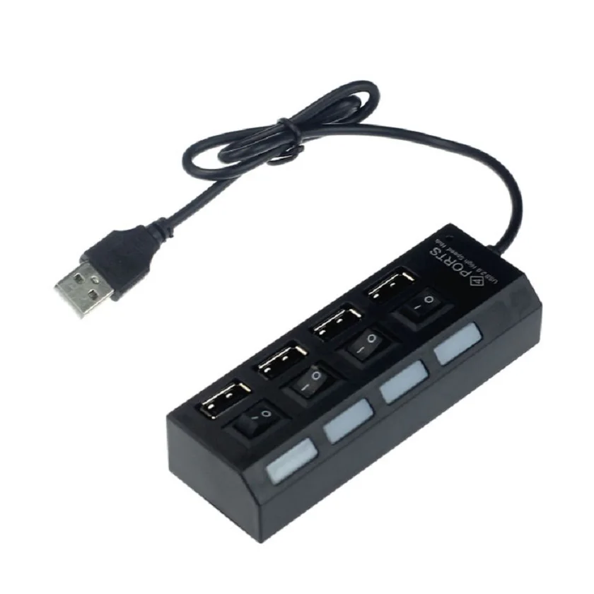 

Adroit drop shipping USB 2.0 Hub 4 Port Power On/Off Switch LED Adapter for PC Laptop Notebook 30S7430