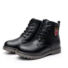 NEW Autumn/Winter Children Ankle Boots Boys Genuine Leather Shoes Kids Thick Plush Snow Boots Girls Baby Cotton Boots 044