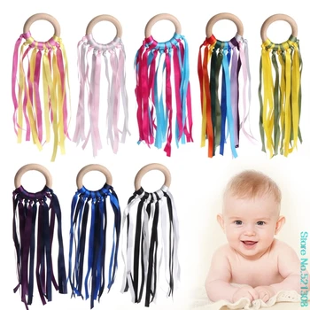 

2020 New Handmade Natural Wooden Ribbon Teether Bracelet Baby Kids Shower Chewing Toy